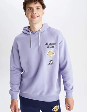 Fit NBA Los Angeles Lakers Kapüşonlu Sırt Baskılı Pamuklu Sweatshirt