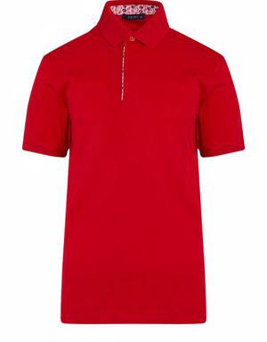 Kırmızı Regular Fit Desenli 100% Pamuk Polo Yaka Tişört