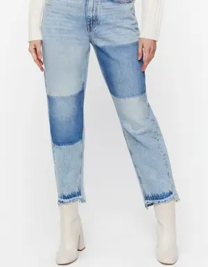 Forever 21 High Rise Colorblock Straight Jeans Medium Denim