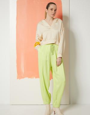Shirred Green Baggy Trousers
