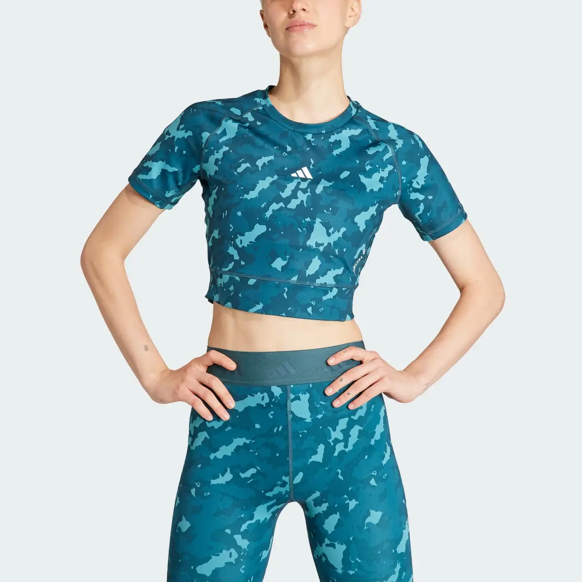 Adidas Techfit Camo Print Crop Training Tee. 1