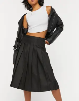 Forever 21 Pleated A Line Midi Skirt Black