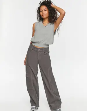 Forever 21 Low Rise Wide Leg Corduroy Pants Charcoal