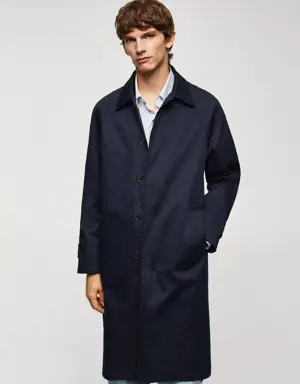 Long relaxed-fit cotton trench coat