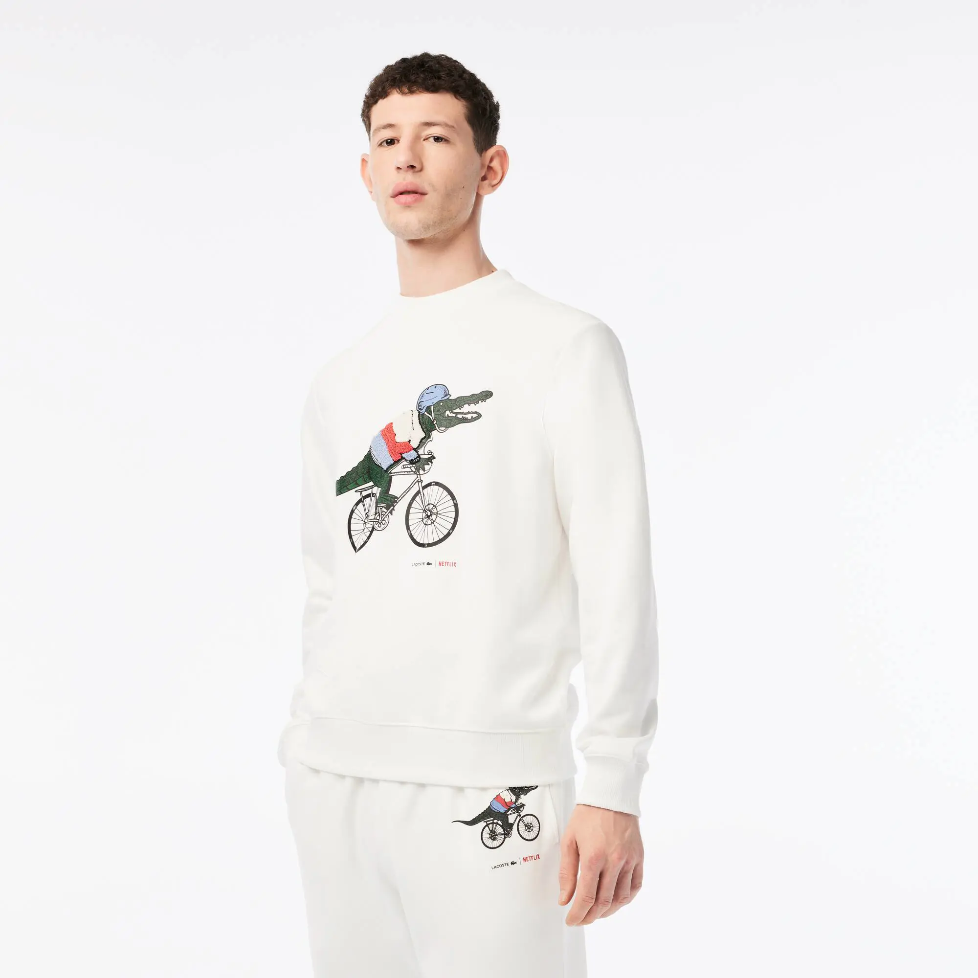 Lacoste Sweatshirt com estampado de felpa de algodão orgânico Lacoste x Netflix para homem. 1