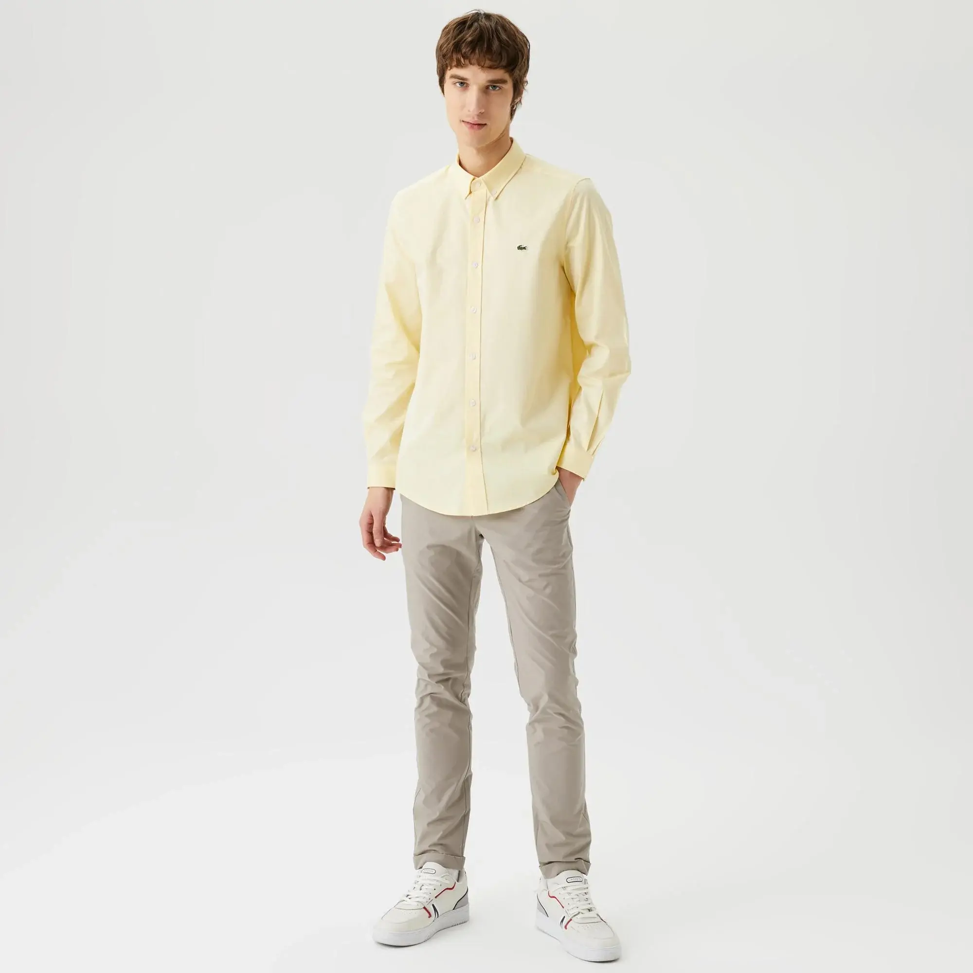 Lacoste Erkek Slim Fit Düğmeli Yaka Sarı Gömlek. 3