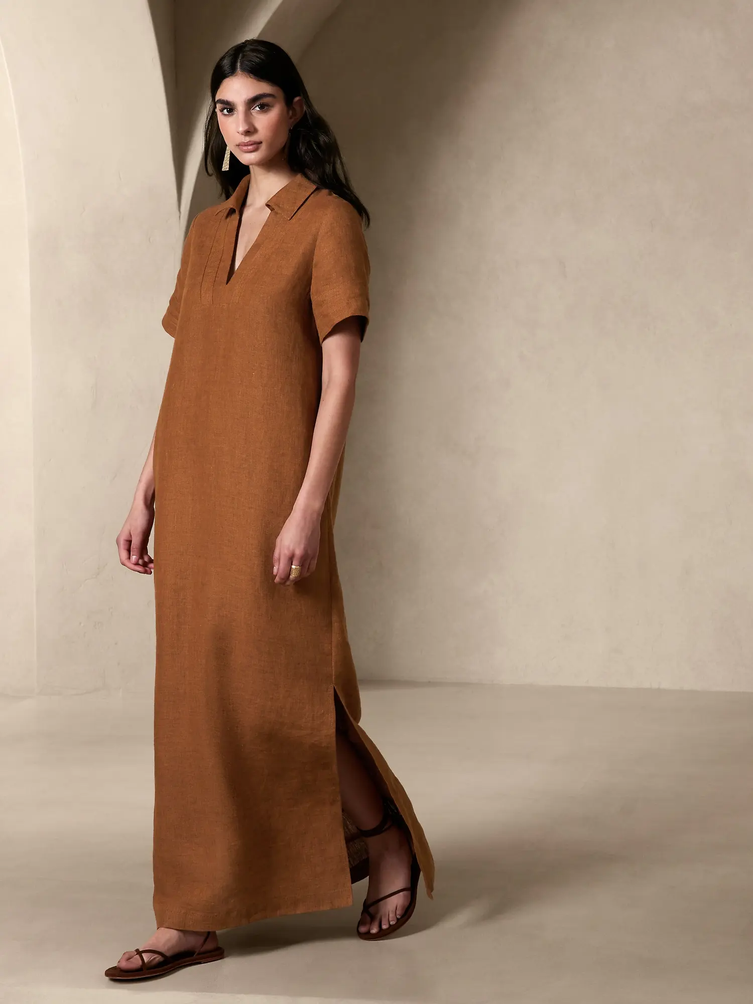 Banana Republic Cruz Linen Maxi Shirtdress brown. 1