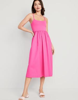 Fit & Flare Combination Midi Cami Dress for Women pink