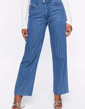 Forever 21 Rhinestone Striped 90s Fit Jeans Medium Denim