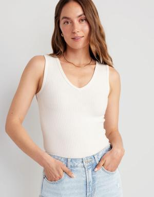 Rib-Knit V-Neck Tank Top for Women white