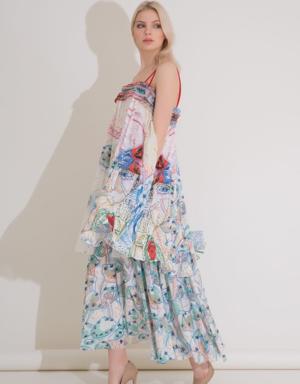 Print Detailed 2 Layer Maxi Length Dress