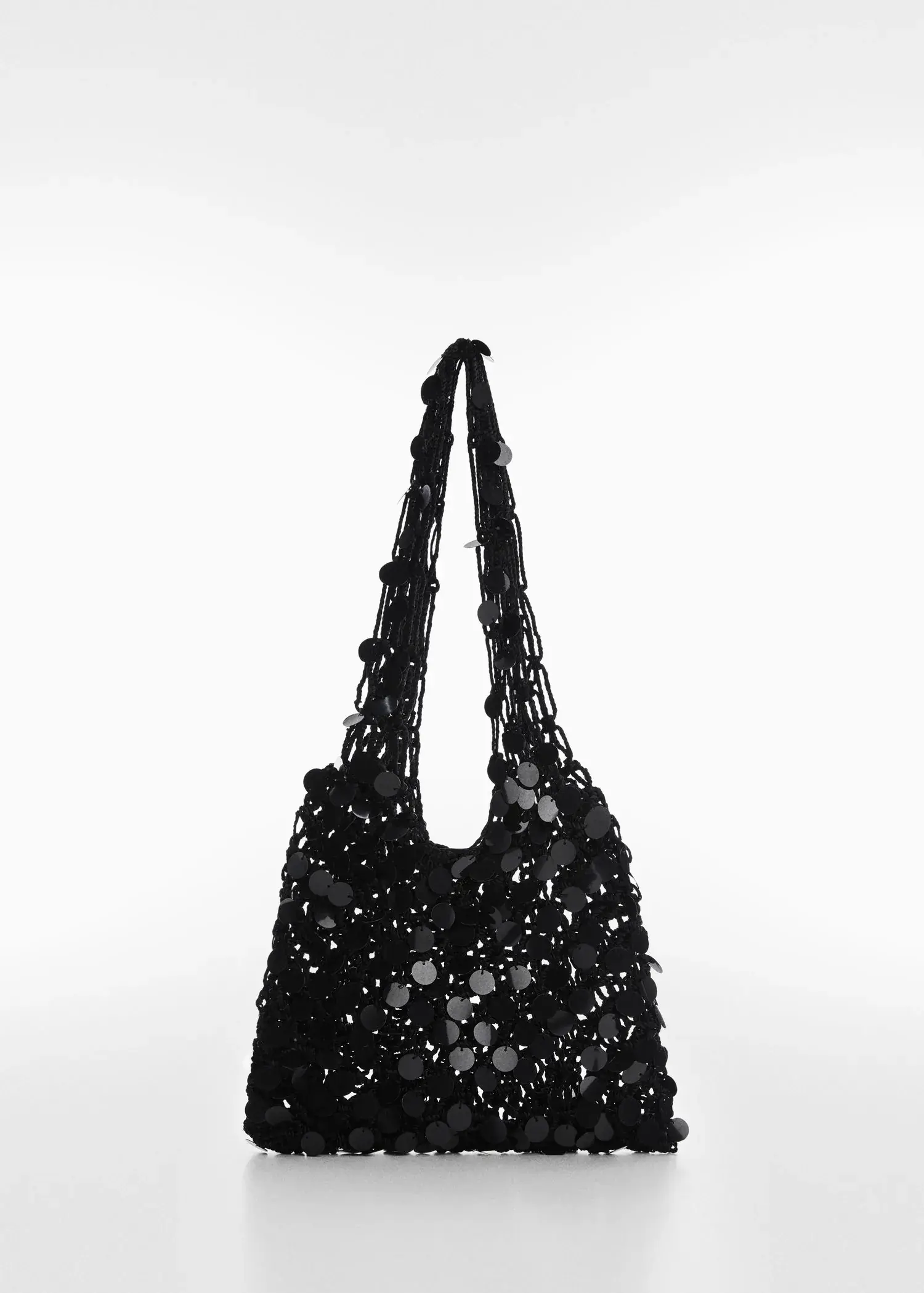 Mango Sequined net bag. a black bag with a bunch of buttons on it. 