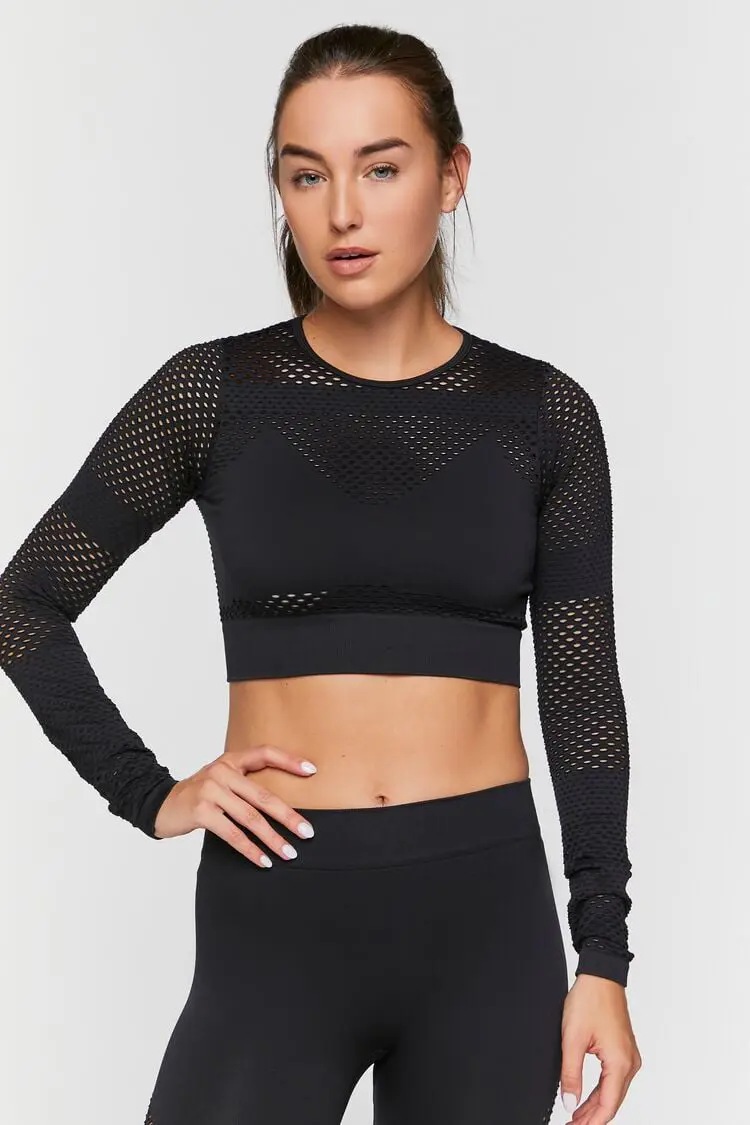 Forever 21 Forever 21 Active Seamless Netted Crop Top Black. 1