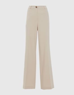High Waist Light Beige Palazzo Pants With One Button