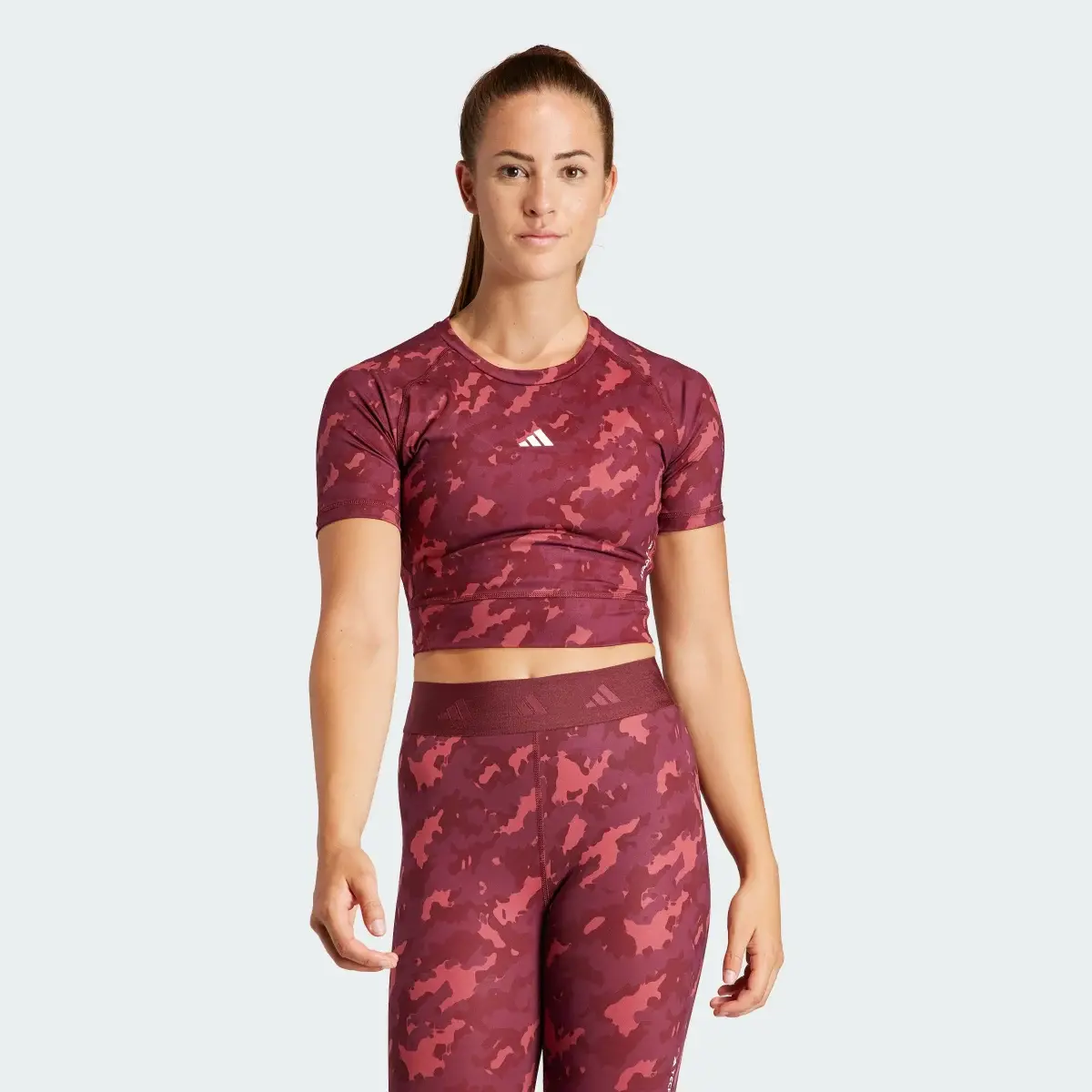 Adidas Techfit Camo Print Crop Training T-Shirt. 2