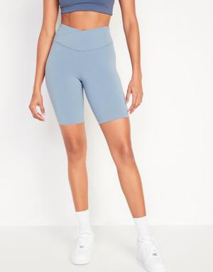 Extra High-Waisted PowerChill Crossover Hidden-Pocket Biker Shorts for Women -- 8-inch inseam blue