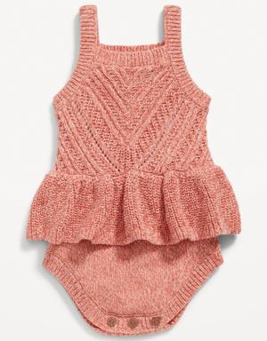 Sleeveless Sweater-Knit Peplum One-Piece Romper for Baby pink