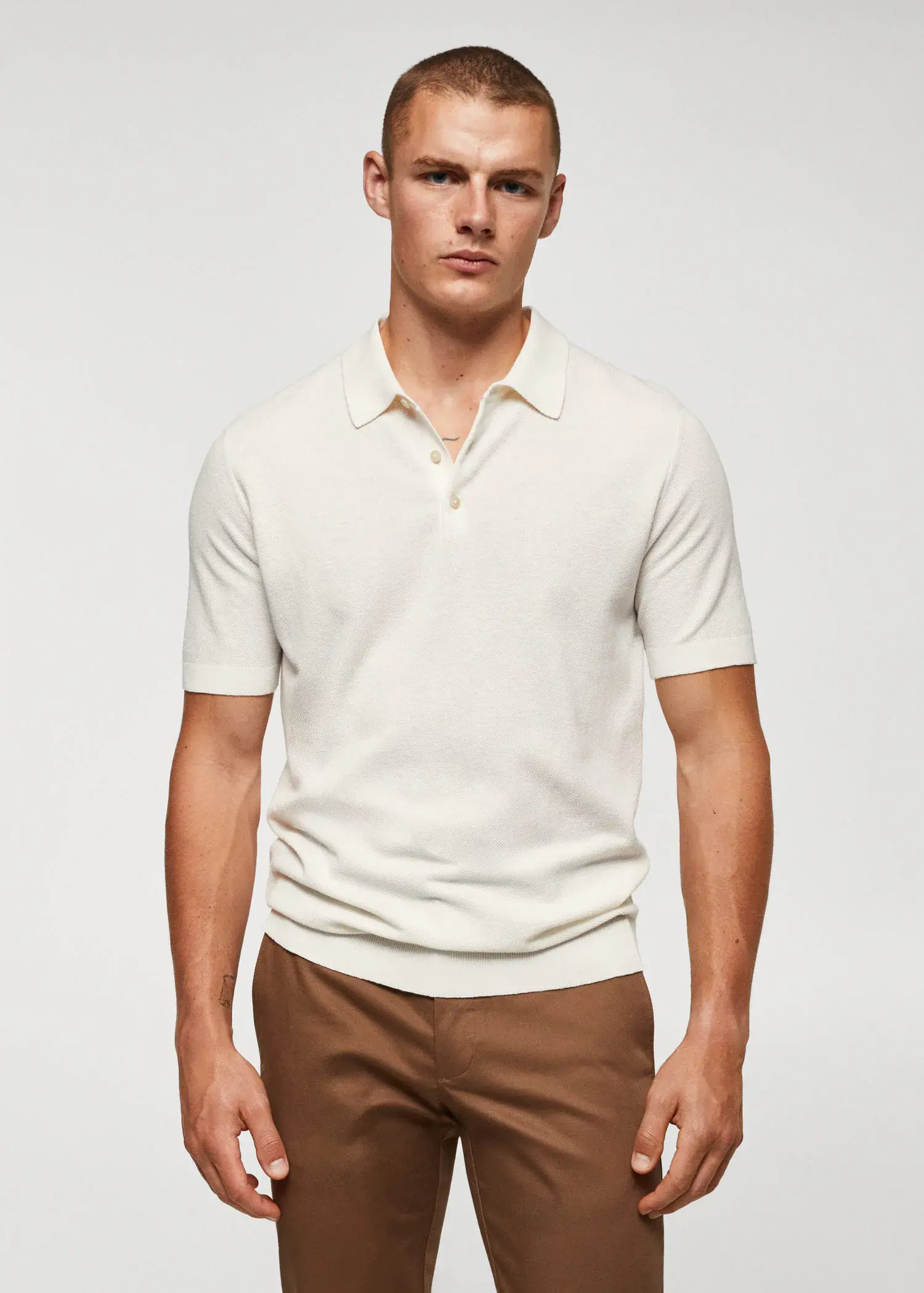 Mango Structured knit cotton polo. 1