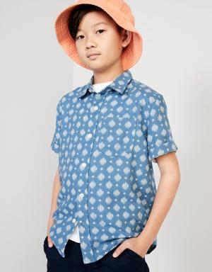Short-Sleeve Linen-Blend Pocket Shirt for Boys blue