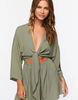 Forever 21 Tie Front Cutout Romper Olive