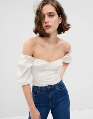 Puff Sleeve Sweetheart Crop Top white