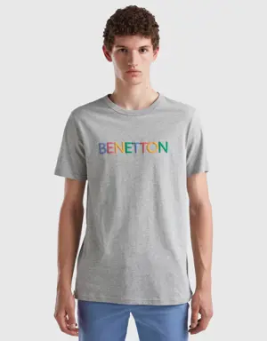 gray t-shirt in organic cotton with multicolored logo