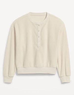 Microfleece Henley Lounge Sweatshirt for Women beige