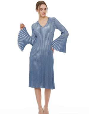 Metallic Striped Knitwear Blue Bell Dress