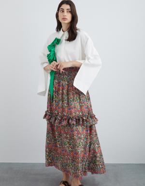Maxi Ruffled Flared Skirt With Floral Print
