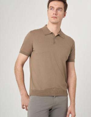 Erkek Kısa Kol Polo Yaka Düğmeli Basic Yazlık Triko T-Shirt VİZON