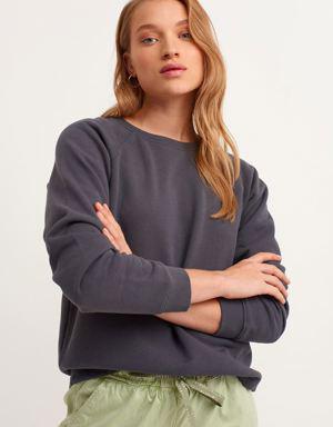 Antrasit Zero-Neck Crop Sweatshirt