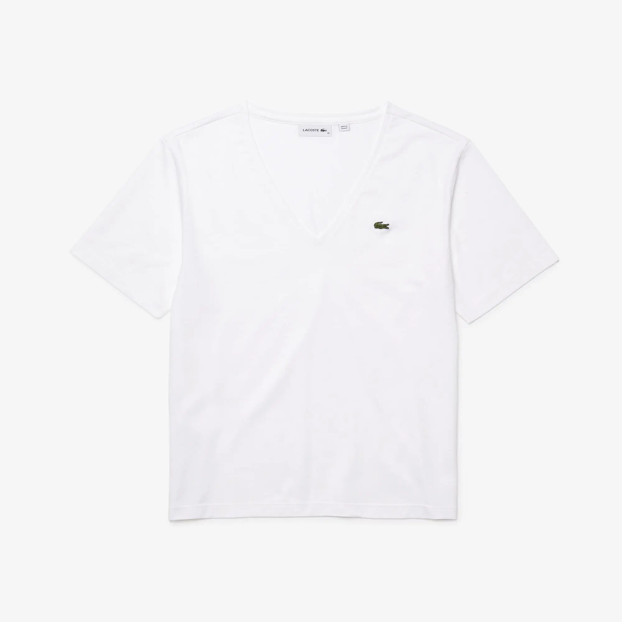 Lacoste Playera de algodón holgada con cuello en V para mujer. 2