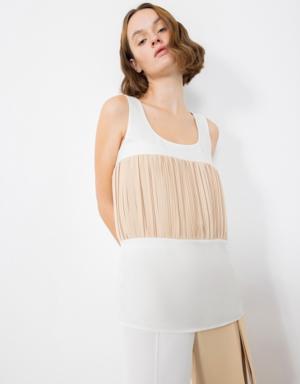 Pleated Ecru Blouse With Slits On The Sides