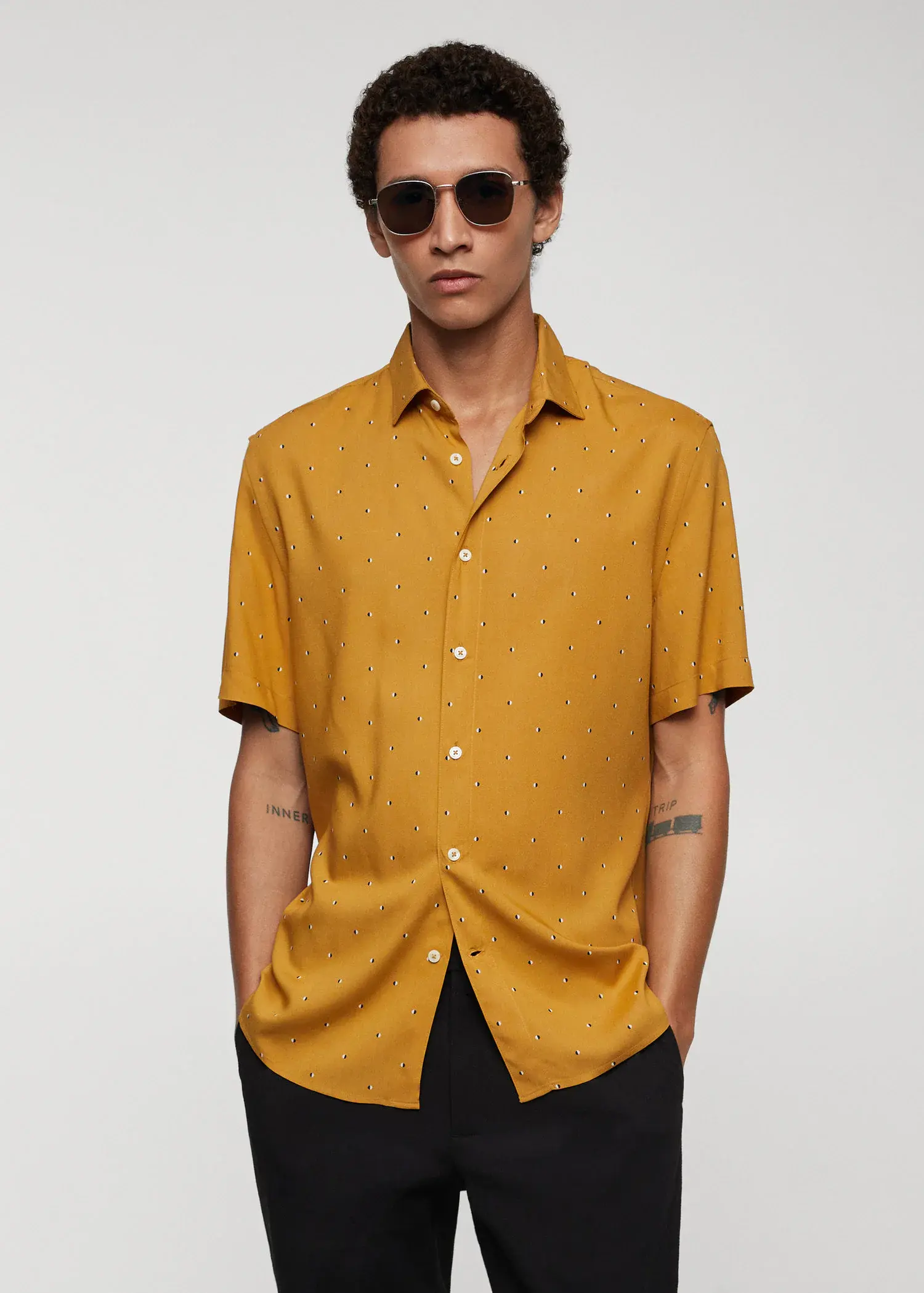 Mango Mirco-print short sleeve shirt. 1