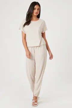 Forever 21 Forever 21 Relaxed Fit Tee &amp; Joggers Set Natural. 2