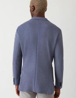 Men’s Regular Fit Double-Slit Mono Collar Unlined Knitted Jacket NAVY BLUE
