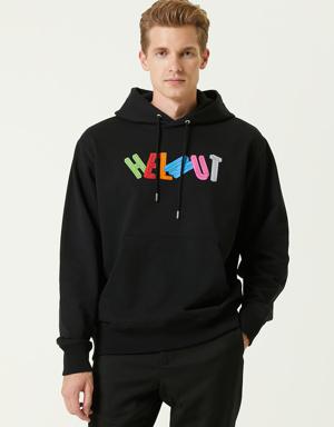 Siyah Kapüşonlu Renkli Logolu Sweatshirt