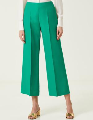 Yeşil Bol Paça Yün Pantolon