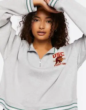 Forever 21 USC Graphic Half Zip Pullover Heather Grey/Multi