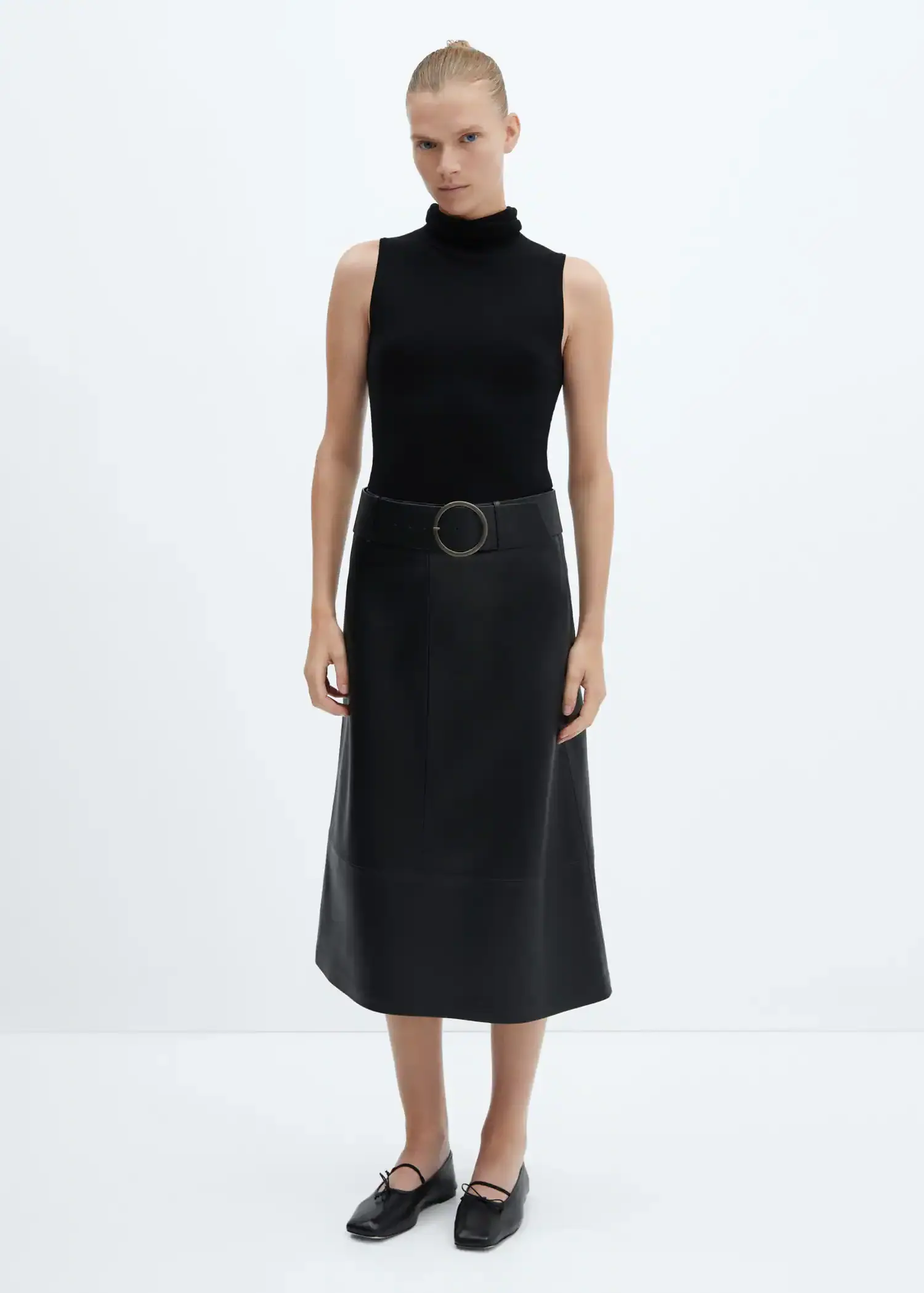 Mango Leather-effect midi-skirt with belt. 1