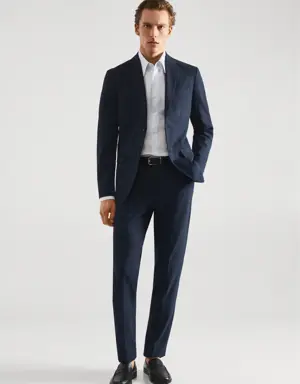 Stretch fabric slim-fit printed suit trousers
