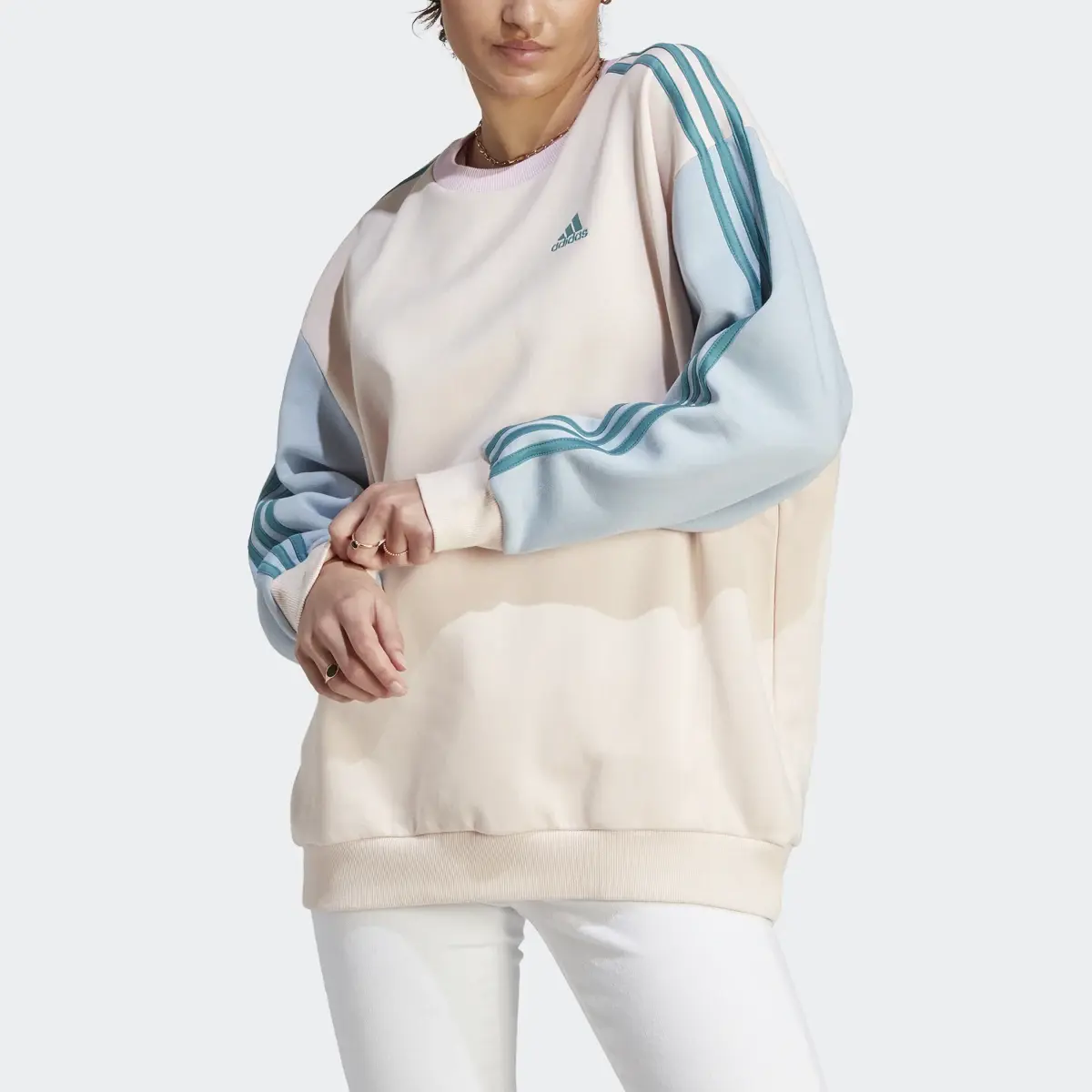 Adidas Essentials 3-Stripes Oversized Fleece Sweatshirt. 1