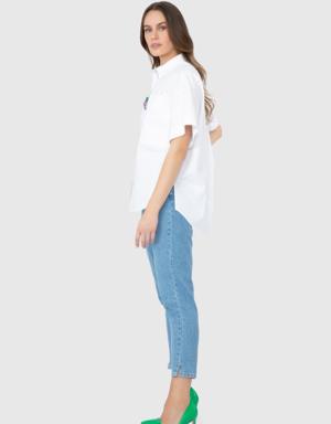 Embroidered Wide Sleeve White Shirt