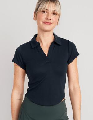 UltraLite Rib-Knit Cropped Polo Shirt for Women blue