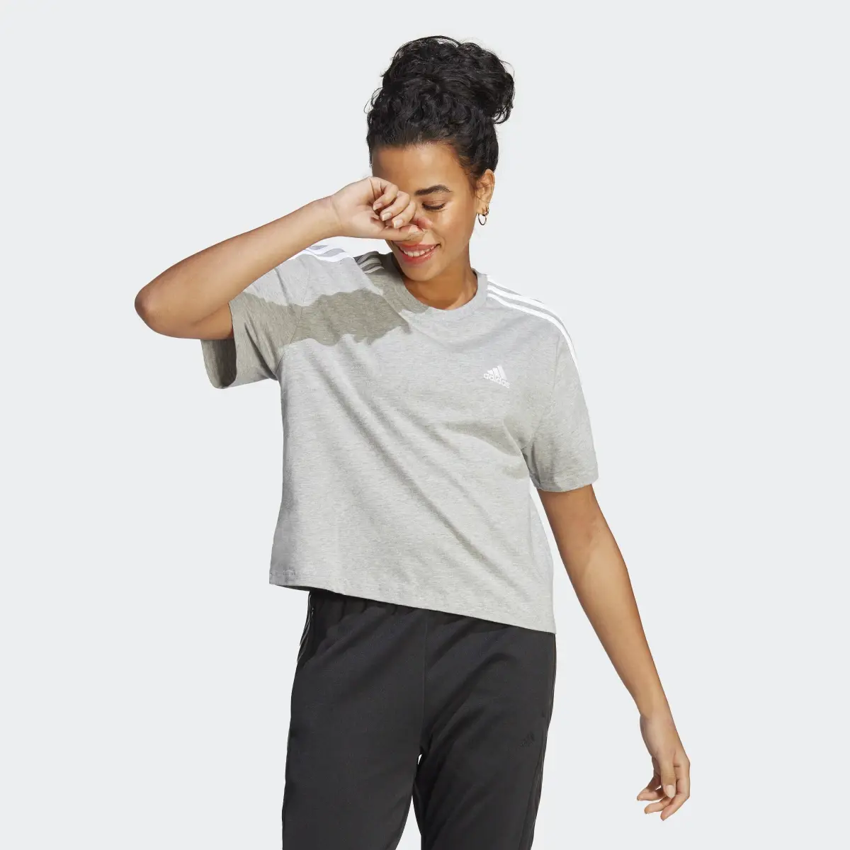 Adidas Essentials 3-Stripes Single Jersey Crop Top. 2