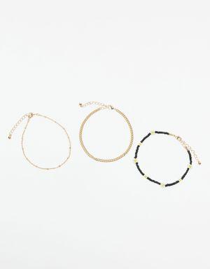 Ensemble de 3 bracelets de cheville à marguerites en billes et chaînes