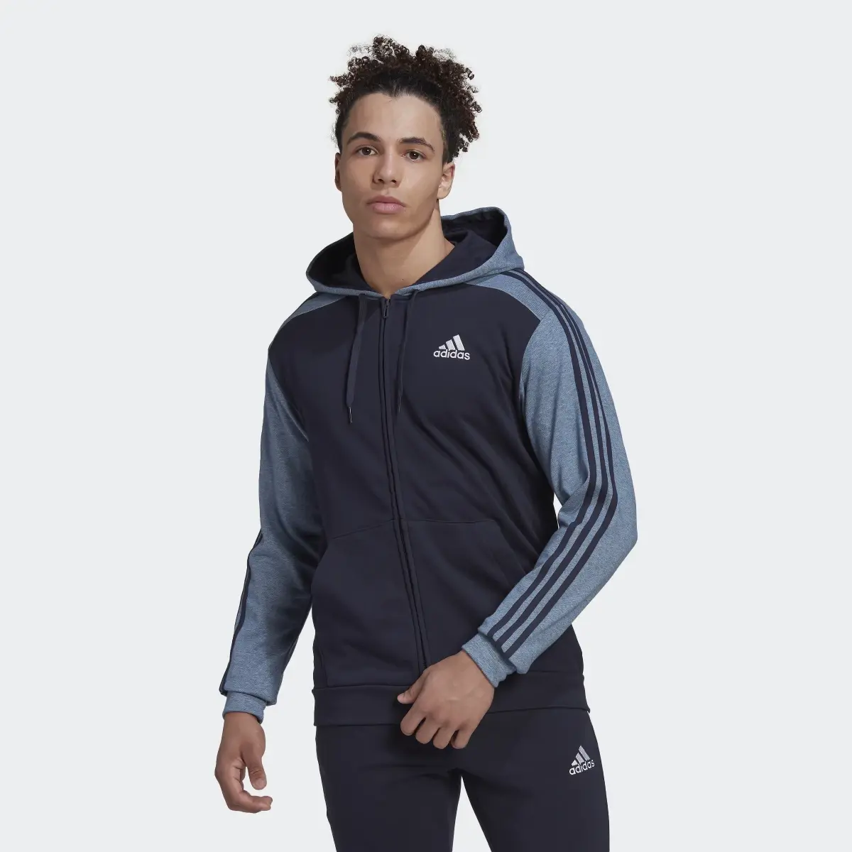 Adidas Veste à capuche entièrement zippée en molleton chiné Essentials. 2