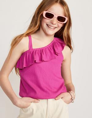 Ruffled Puckered-Jacquard Knit One-Shoulder Top for Girls pink
