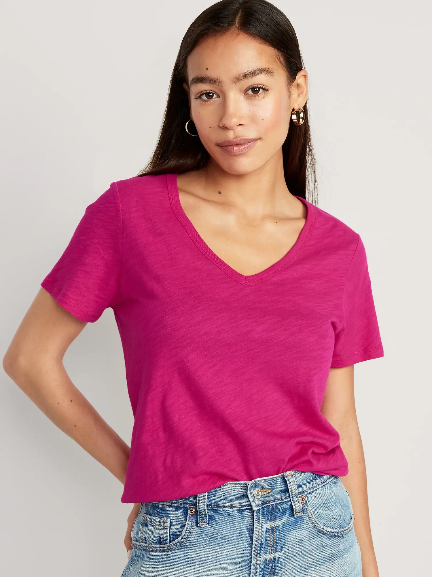 Old Navy EveryWear V-Neck Slub-Knit T-Shirt for Women pink. 1