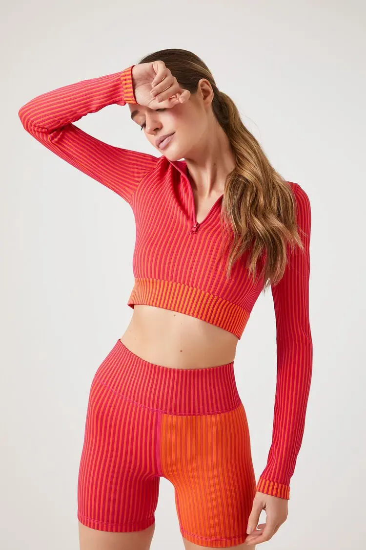 Forever 21 Forever 21 Active Seamless Colorblock Crop Top Watermelon/Orange. 1